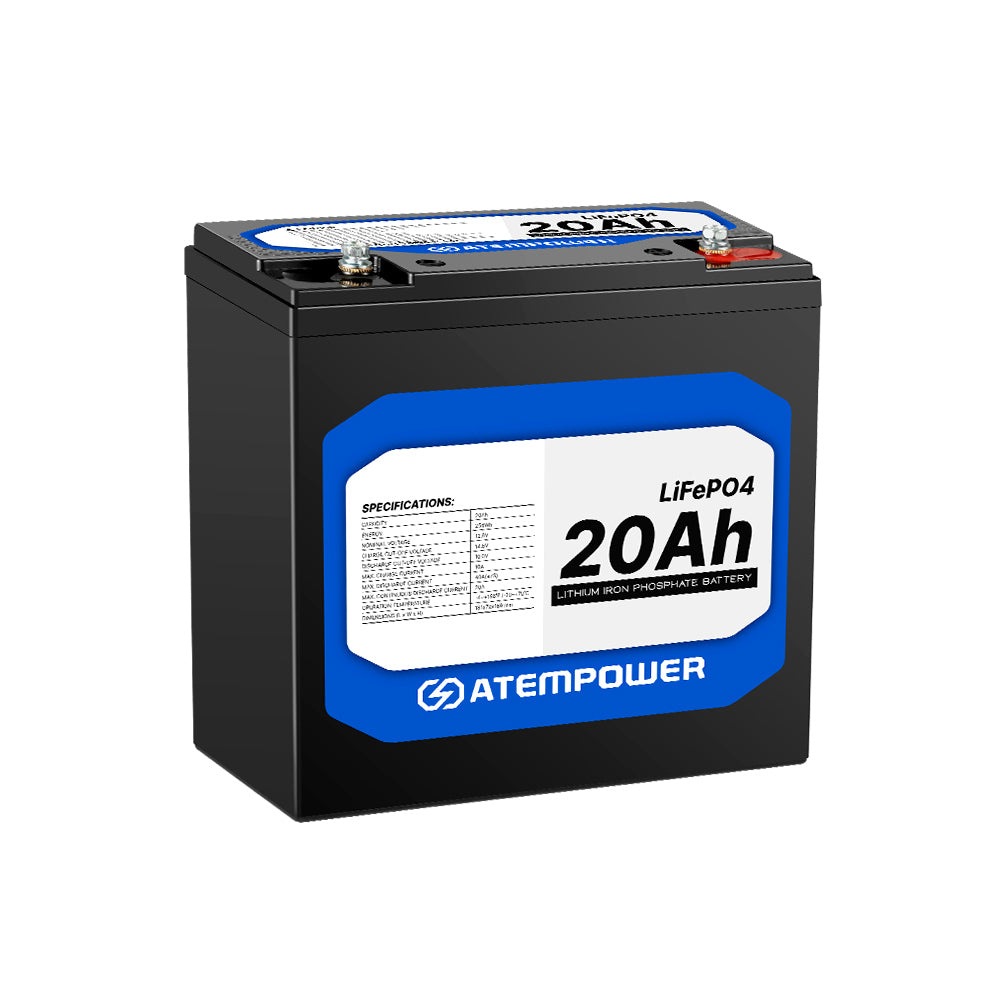ATEM POWER Deep Cycle Solar Rechargeable 12V 20Ah LiFePO4 Lithium Ion Battery Pack for RV Camping